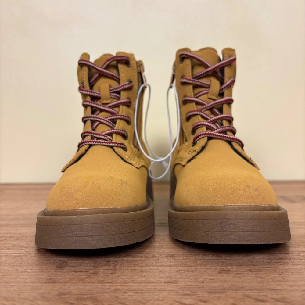 STEVE MADDEN JJumble Combat Boots Tan Kids Size 11 Side Zip Lace Up Low Heel‎